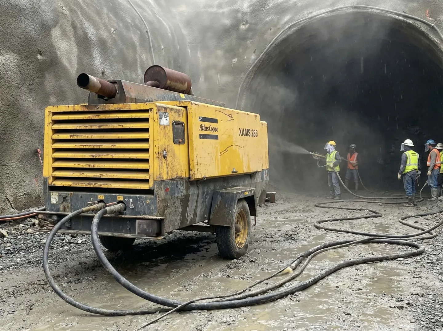 Tünel ve metro şantiyesinde dizel seyyar kompresör